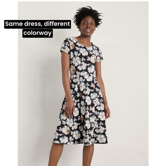 Seasalt Cornwall Riviera II Dress Size US 8 Organic Cotton Black Purple Floral - Picture 3 of 15